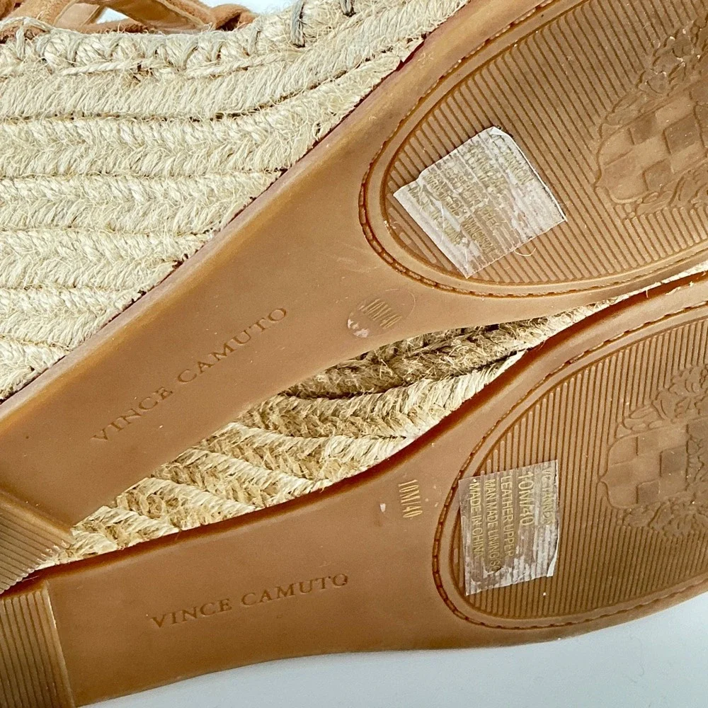 Vince Camuto Size 10 Tan Suede Lace Up Espadrille Wedge Sandals NEW Tannon $159